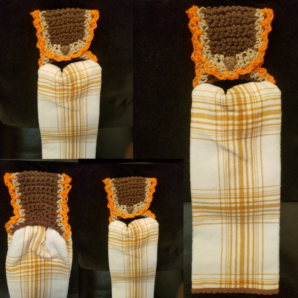 Fall Crocheted Heart Button Up Towel Topper